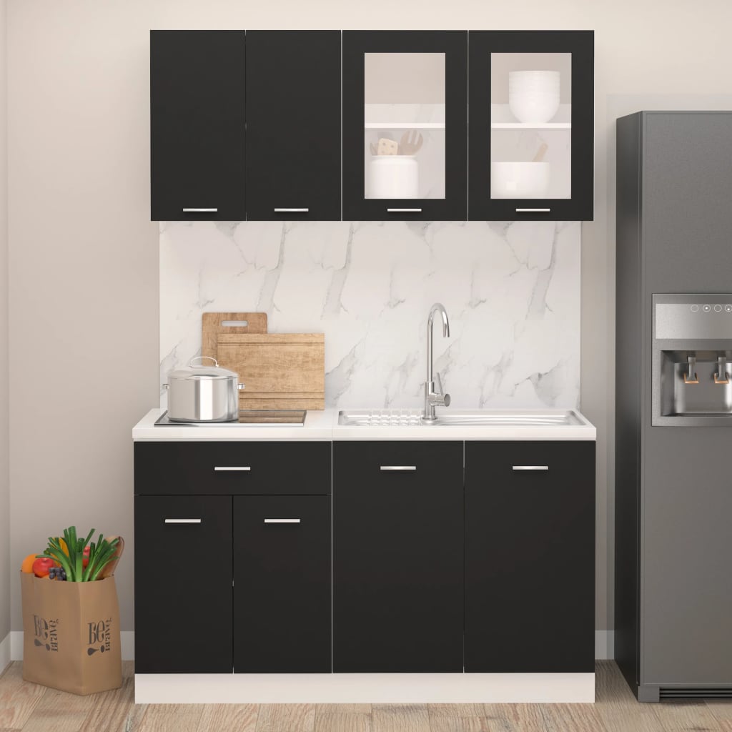 vidaXL Set dulapuri de bucătărie, 4 piese, negru, lemn prelucrat vidaXL Set dulapuri de bucătărie, 4 piese, negru, lemn prelucrat