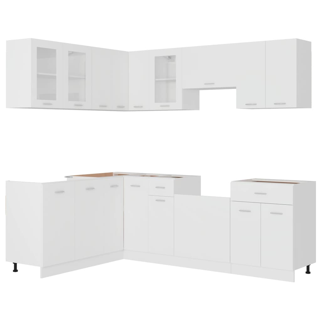 vidaXL Set dulapuri de bucătărie, 11 piese, alb, PAL vidaXL Set dulapuri de bucătărie, 11 piese, alb, PAL
