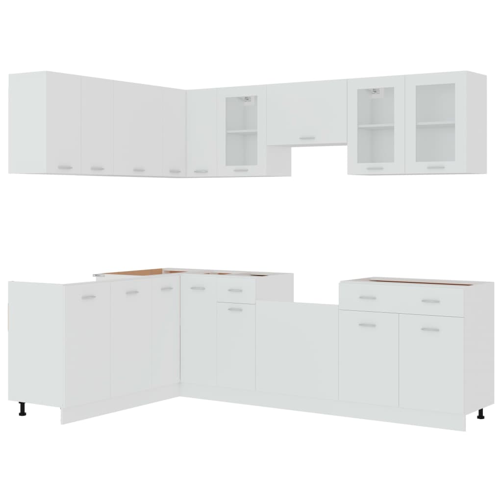 vidaXL Set dulapuri de bucătărie, 11 piese, alb, PAL vidaXL Set dulapuri de bucătărie, 11 piese, alb, PAL