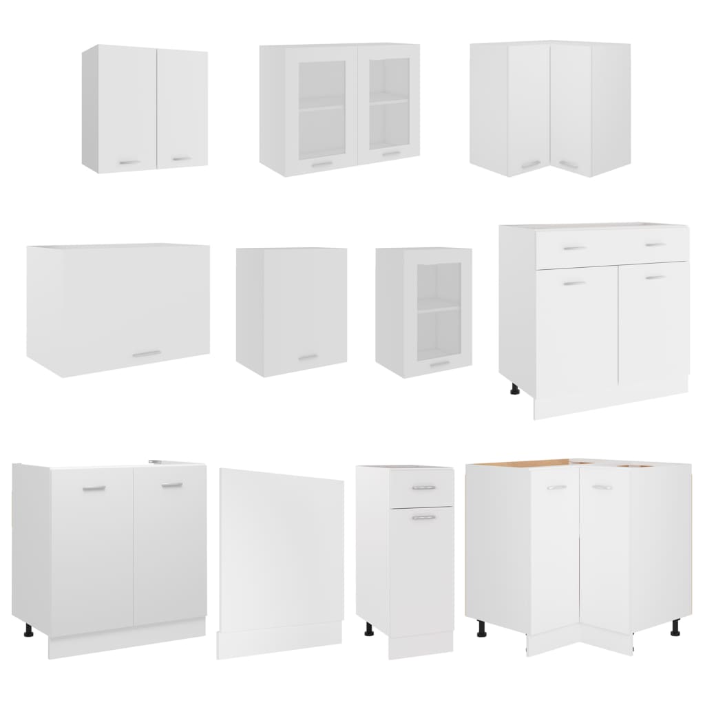 vidaXL Set dulapuri de bucătărie, 11 piese, alb, PAL vidaXL Set dulapuri de bucătărie, 11 piese, alb, PAL