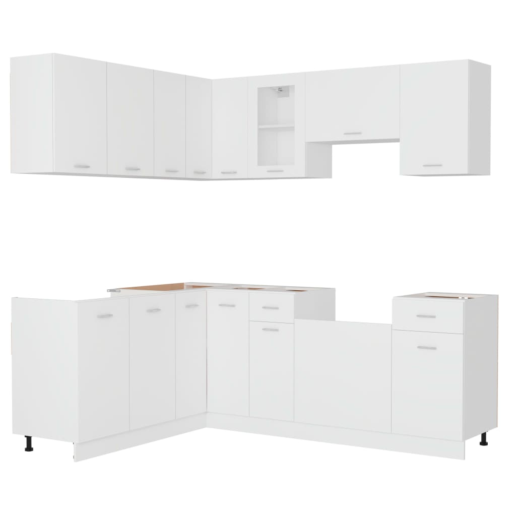 vidaXL Set dulapuri de bucătărie, 11 piese, alb, PAL vidaXL Set dulapuri de bucătărie, 11 piese, alb, PAL