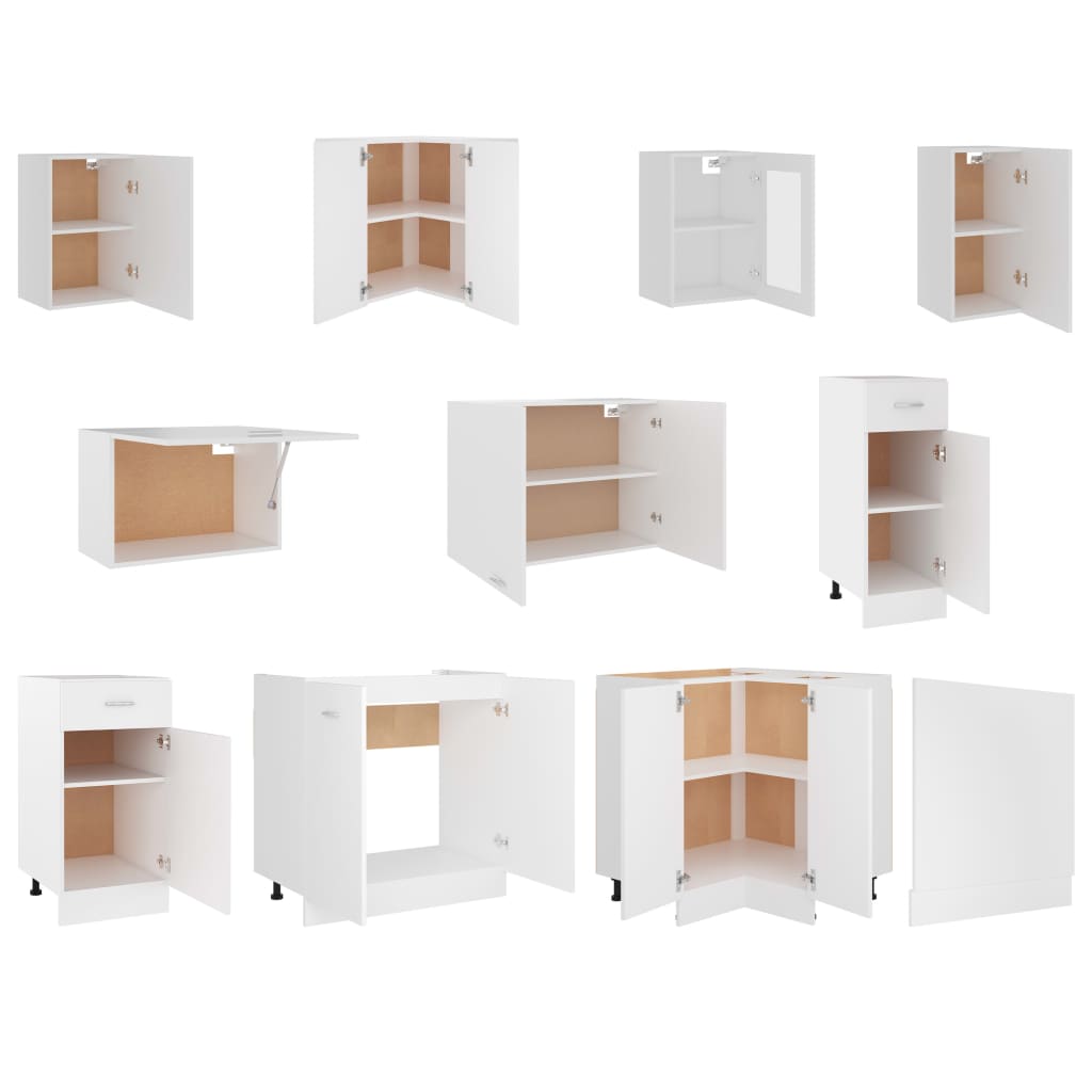 vidaXL Set dulapuri de bucătărie, 11 piese, alb, PAL vidaXL Set dulapuri de bucătărie, 11 piese, alb, PAL