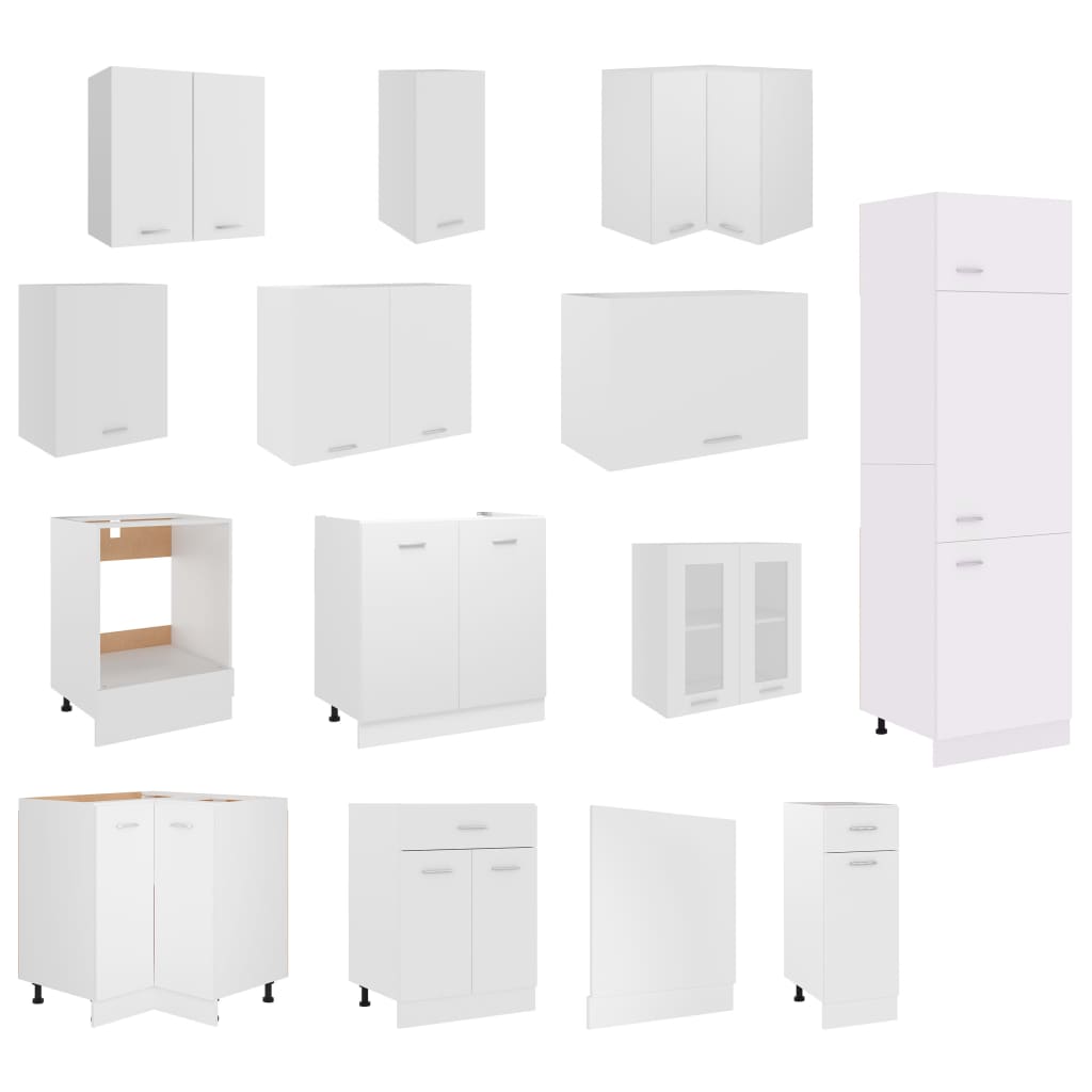 vidaXL Set dulapuri de bucătărie, 14 piese, alb, PAL vidaXL Set dulapuri de bucătărie, 14 piese, alb, PAL