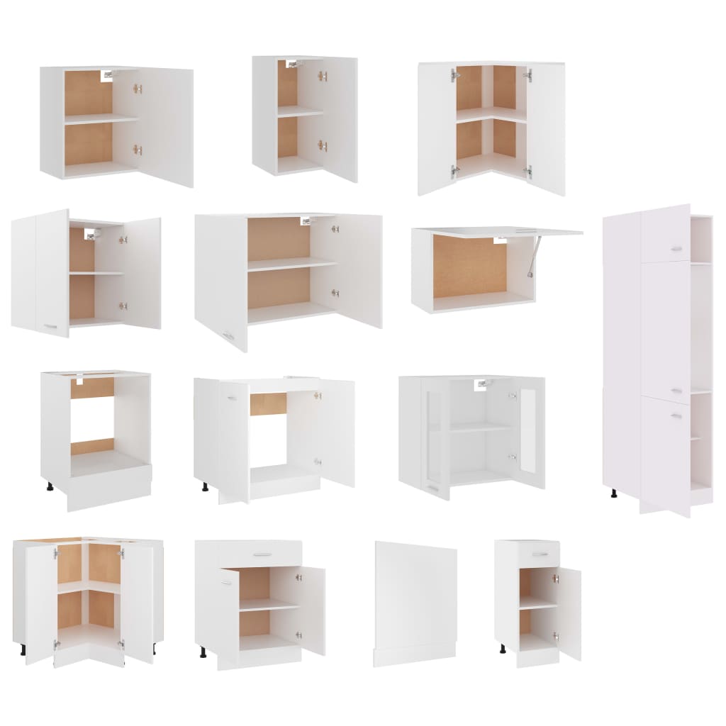 vidaXL Set dulapuri de bucătărie, 14 piese, alb, PAL vidaXL Set dulapuri de bucătărie, 14 piese, alb, PAL