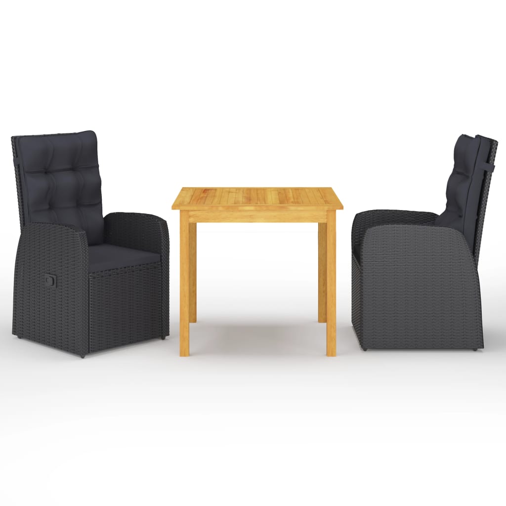 vidaXL Set mobilier de grădină, 3 piese, negru