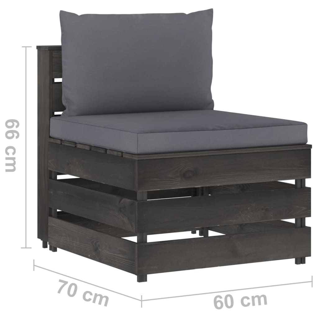 vidaXL Canapea de mijloc modulară cu perne, gri, lemn impregnat vidaXL Canapea de mijloc modulară cu perne, gri, lemn impregnat