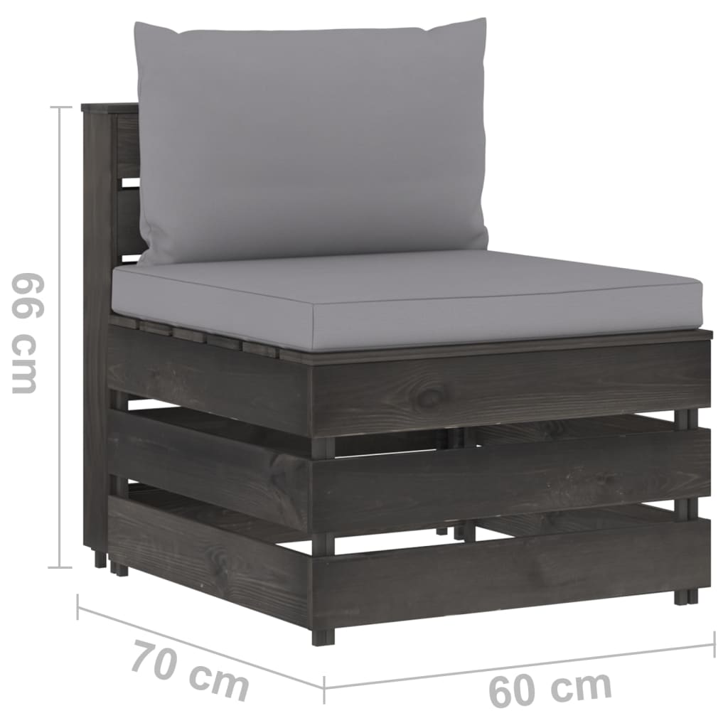 vidaXL Canapea de mijloc modulară cu perne, gri, lemn tratat vidaXL Canapea de mijloc modulară cu perne, gri, lemn tratat