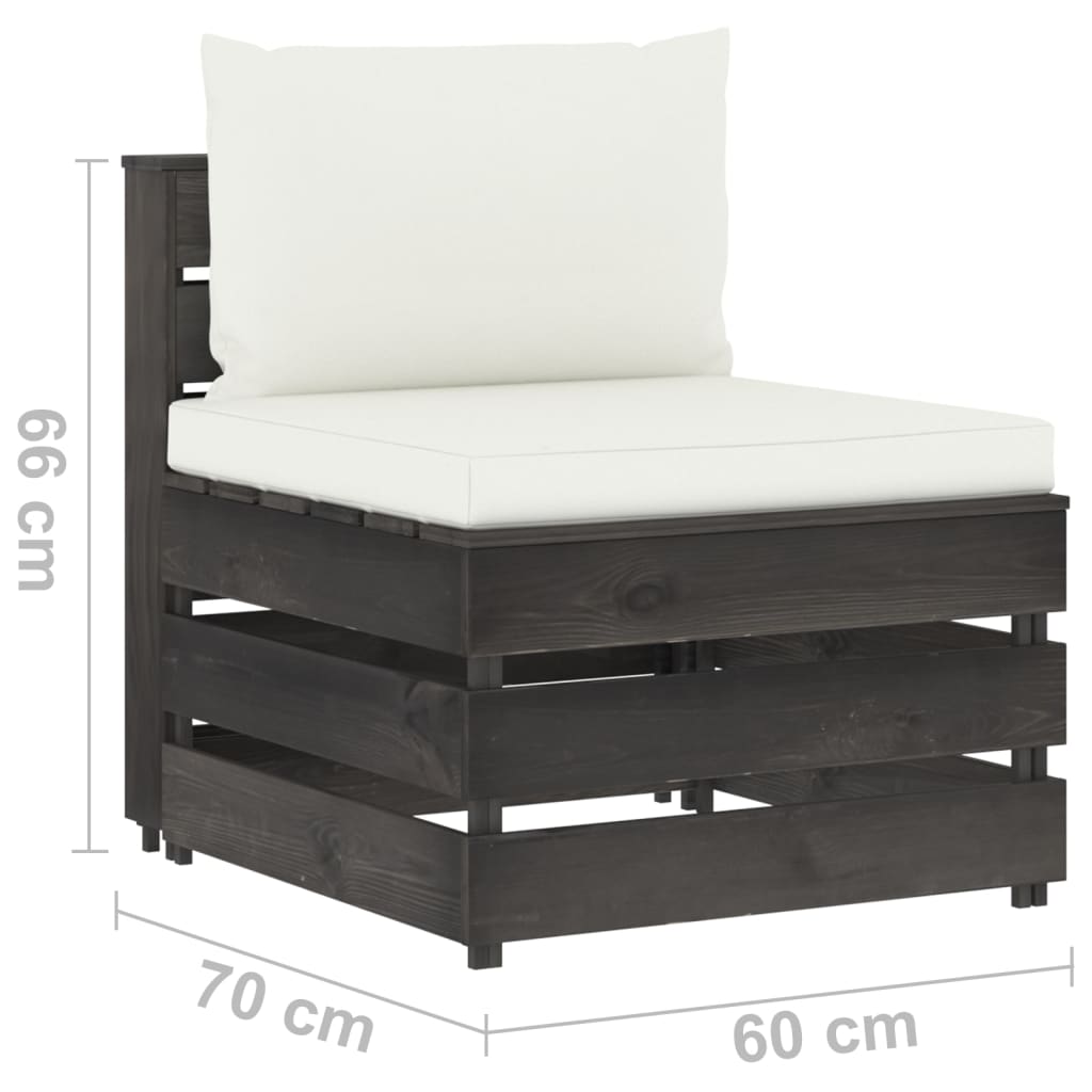 vidaXL Canapea de mijloc modulară cu perne, gri, lemn impregnat vidaXL Canapea de mijloc modulară cu perne, gri, lemn impregnat