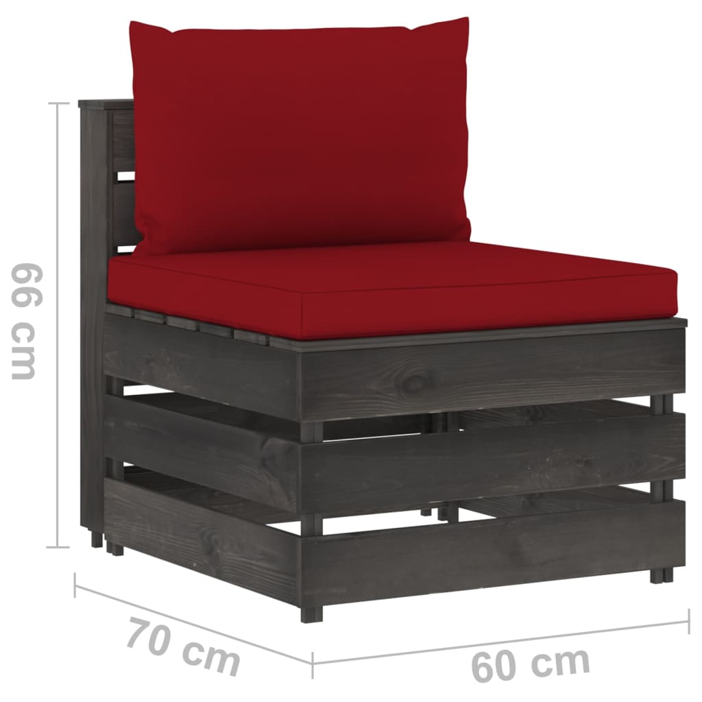 vidaXL Canapea de mijloc modulară cu perne, gri, lemn tratat vidaXL Canapea de mijloc modulară cu perne, gri, lemn tratat