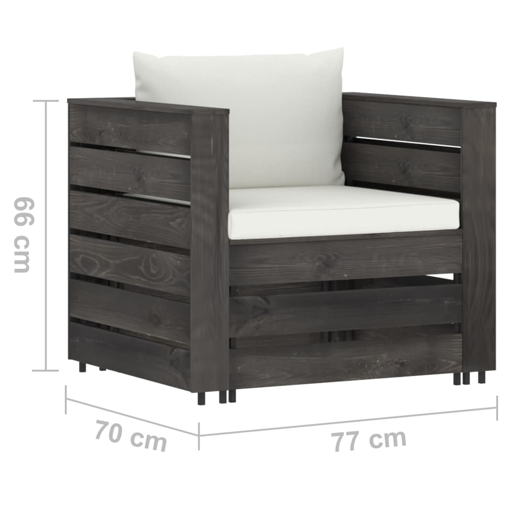 vidaXL Set mobilier grădină cu perne, 2 piese, gri, lemn impregnat