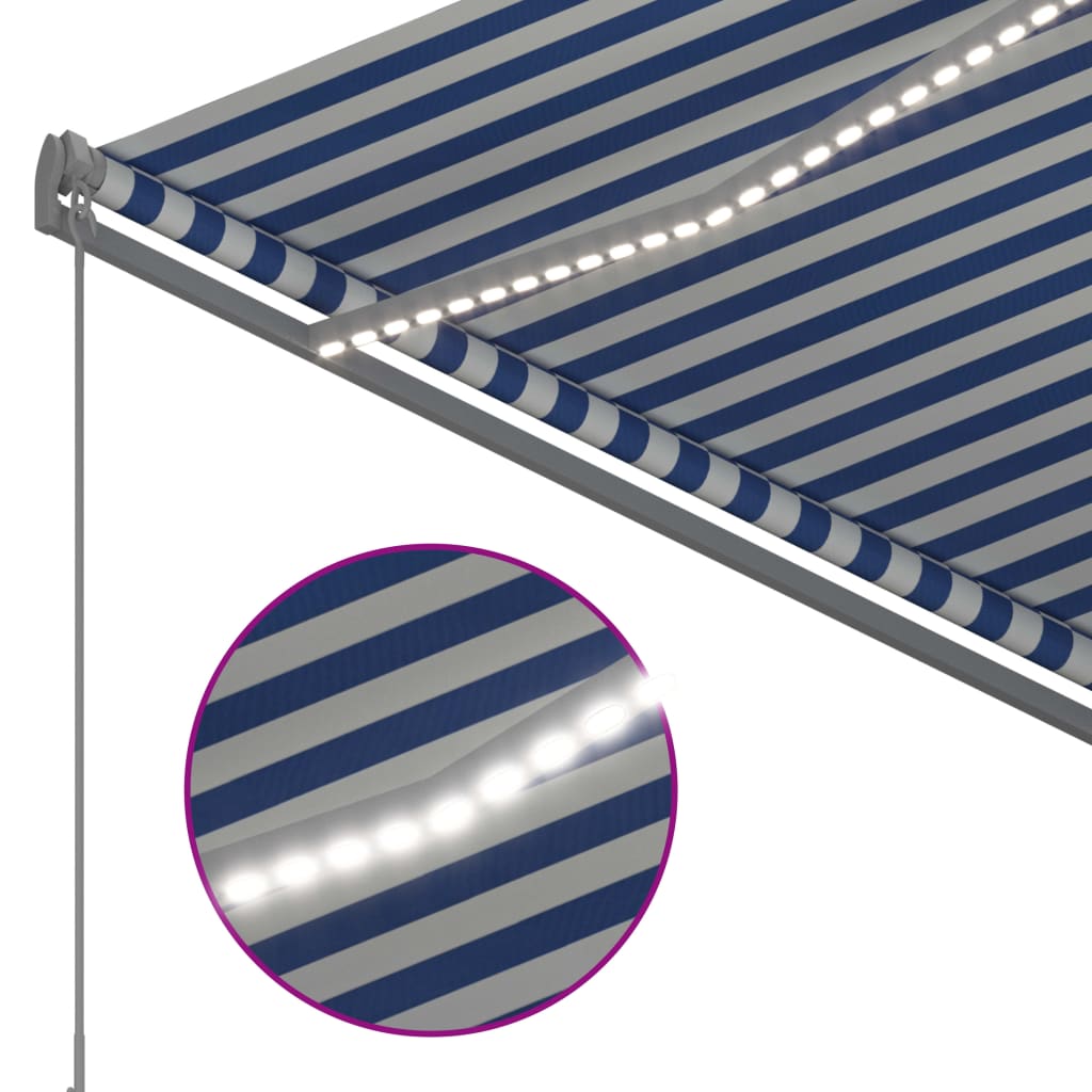 vidaXL Copertină retractabilă manual cu LED albastru și alb 300x250 cm