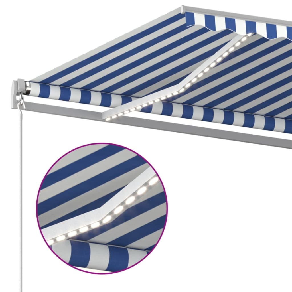 vidaXL Copertină retractabilă manual LED, albastru și alb, 400x300 cm