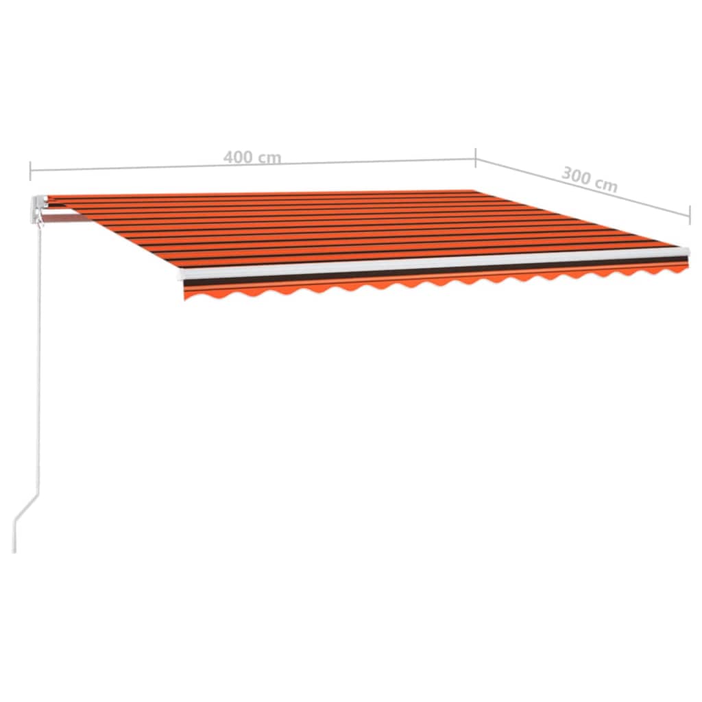 vidaXL Copertină retractabilă manual, LED, portocaliu/maro, 400x300 cm