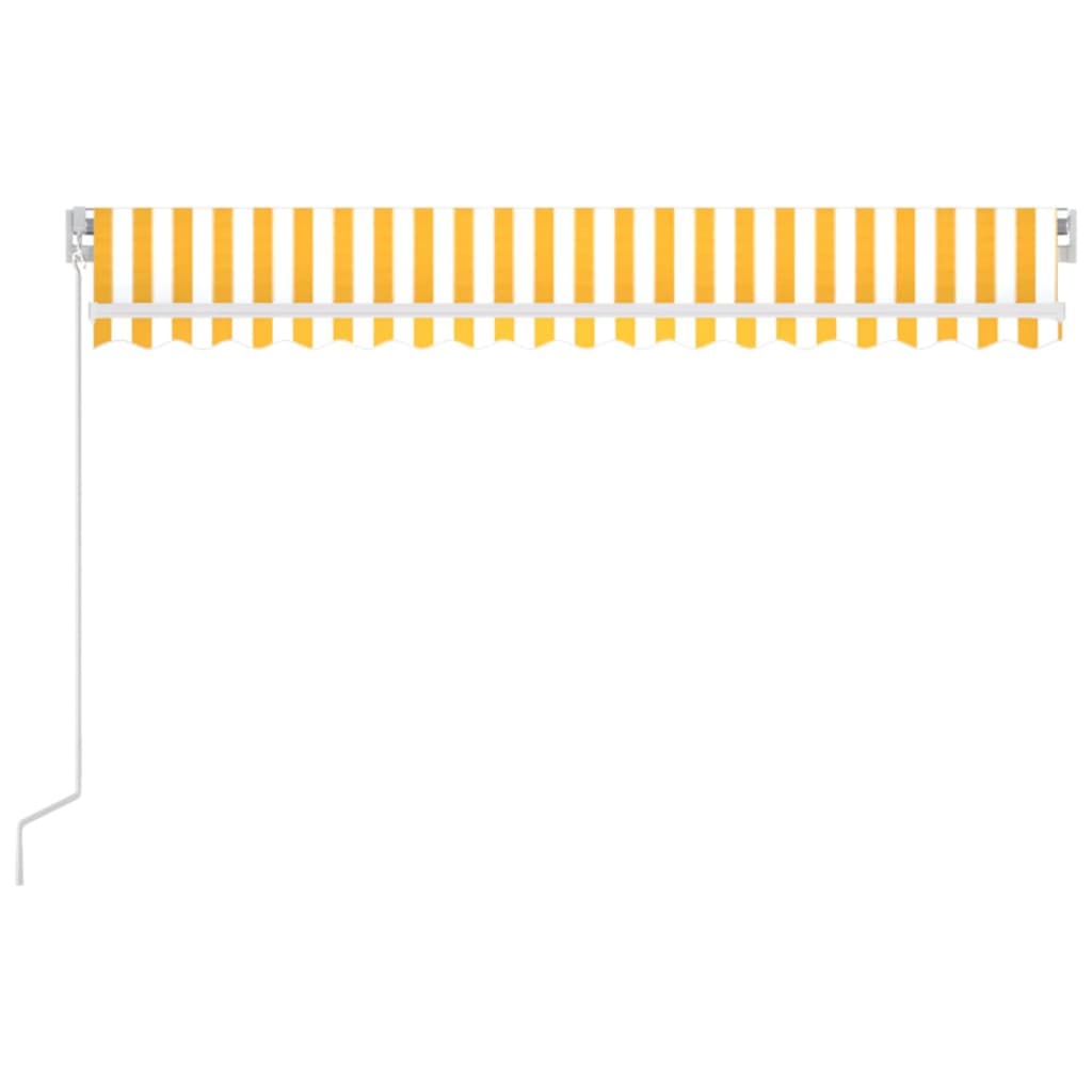 vidaXL Copertină retractabilă manual cu LED, galben și alb, 450x300 cm