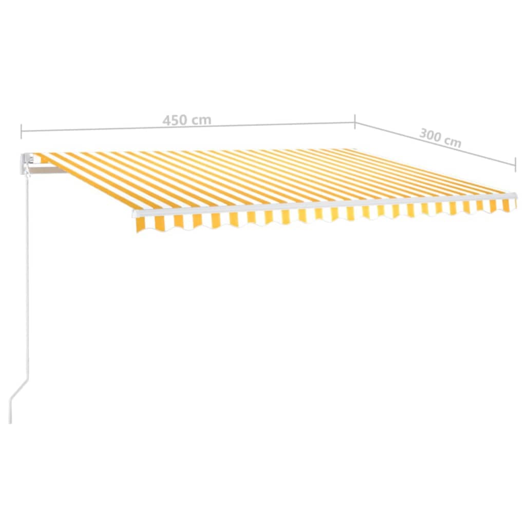 vidaXL Copertină retractabilă manual cu LED, galben și alb, 450x300 cm