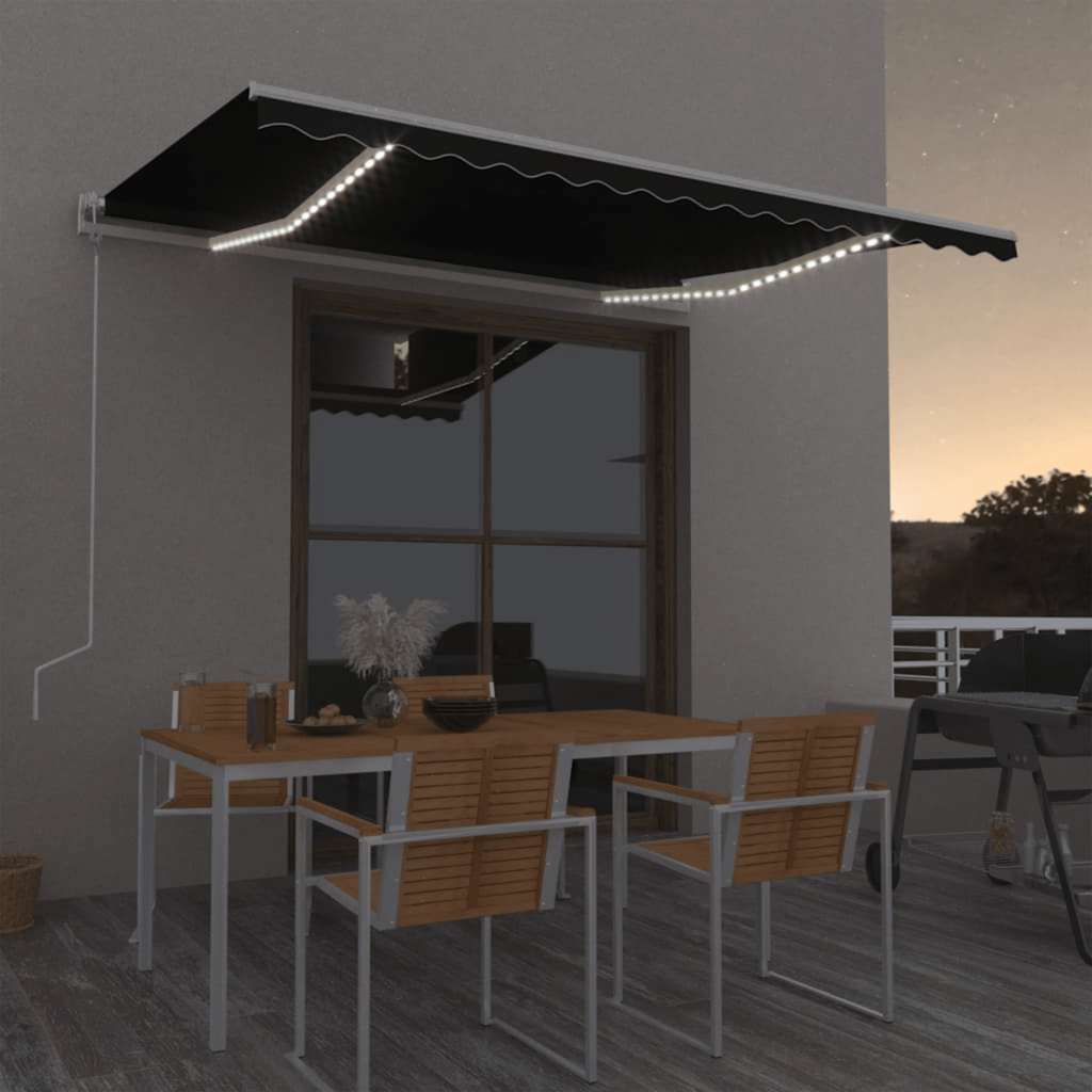 vidaXL Copertină automată cu senzor vânt & LED, antracit, 450x300 cm vidaXL Copertină automată cu senzor vânt & LED, antracit, 450x300 cm