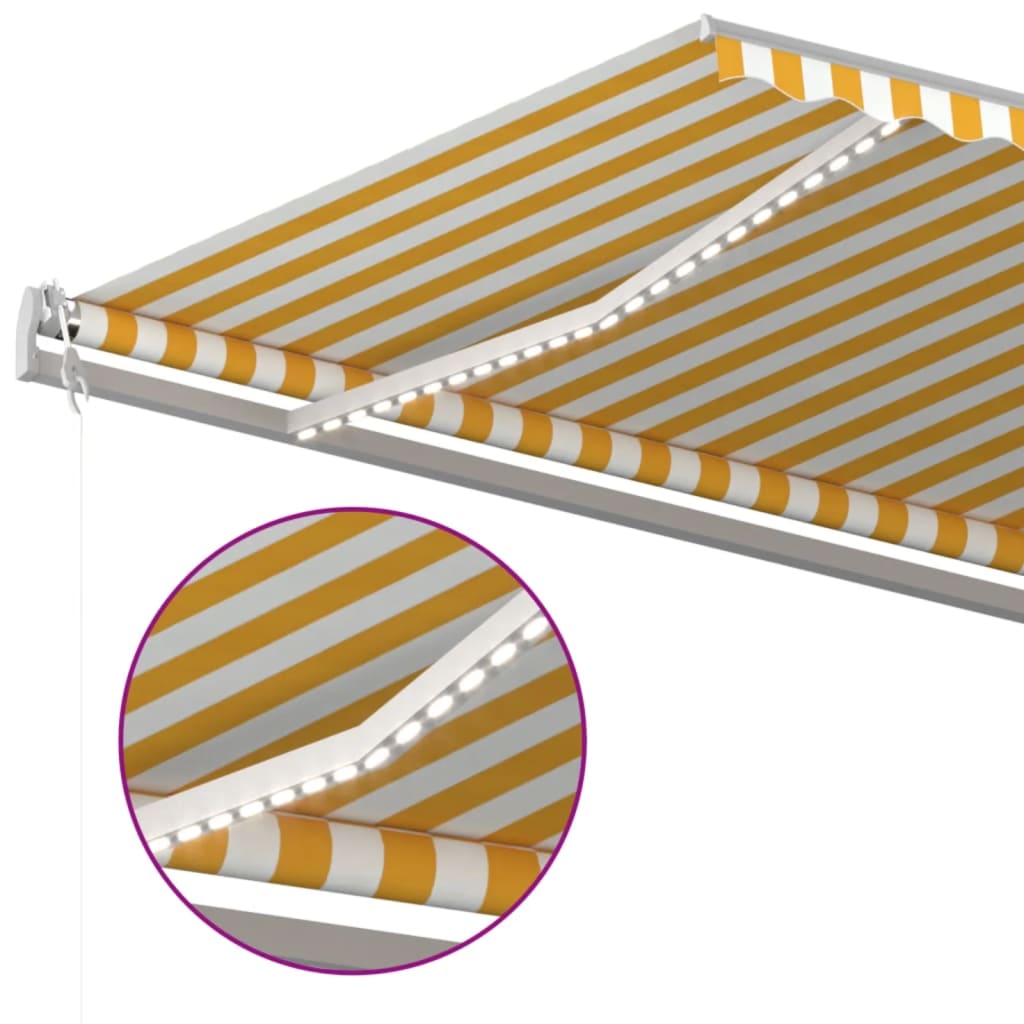 vidaXL Copertină automată cu senzor vânt & LED, galben&alb, 500x300 cm vidaXL Copertină automată cu senzor vânt & LED, galben&alb, 500x300 cm