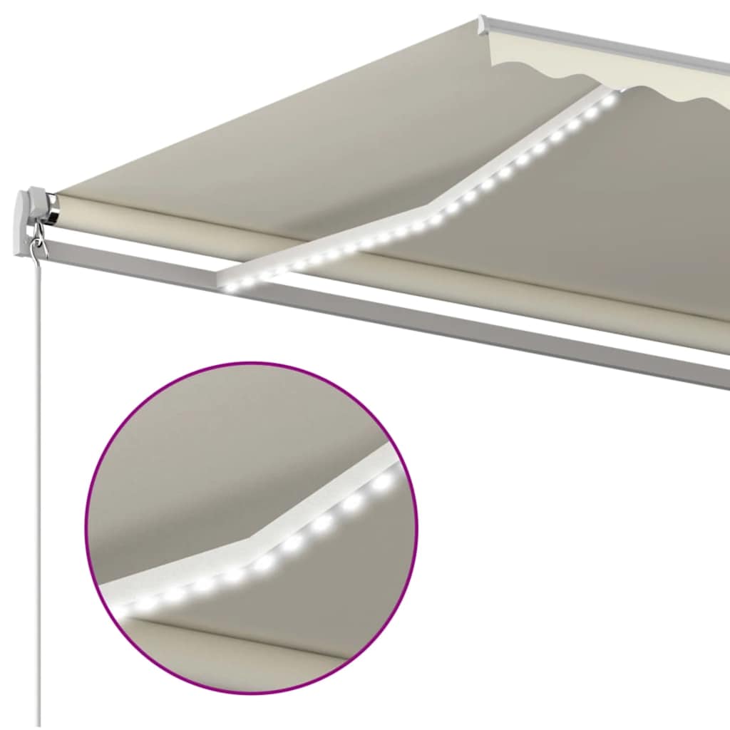 vidaXL Copertină retractabilă manual cu LED, crem, 600x300 cm