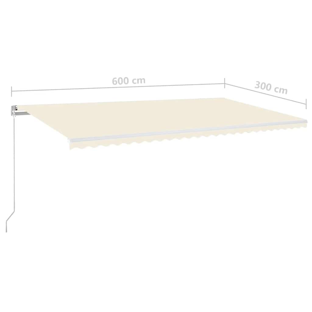 vidaXL Copertină retractabilă manual cu LED, crem, 600x300 cm