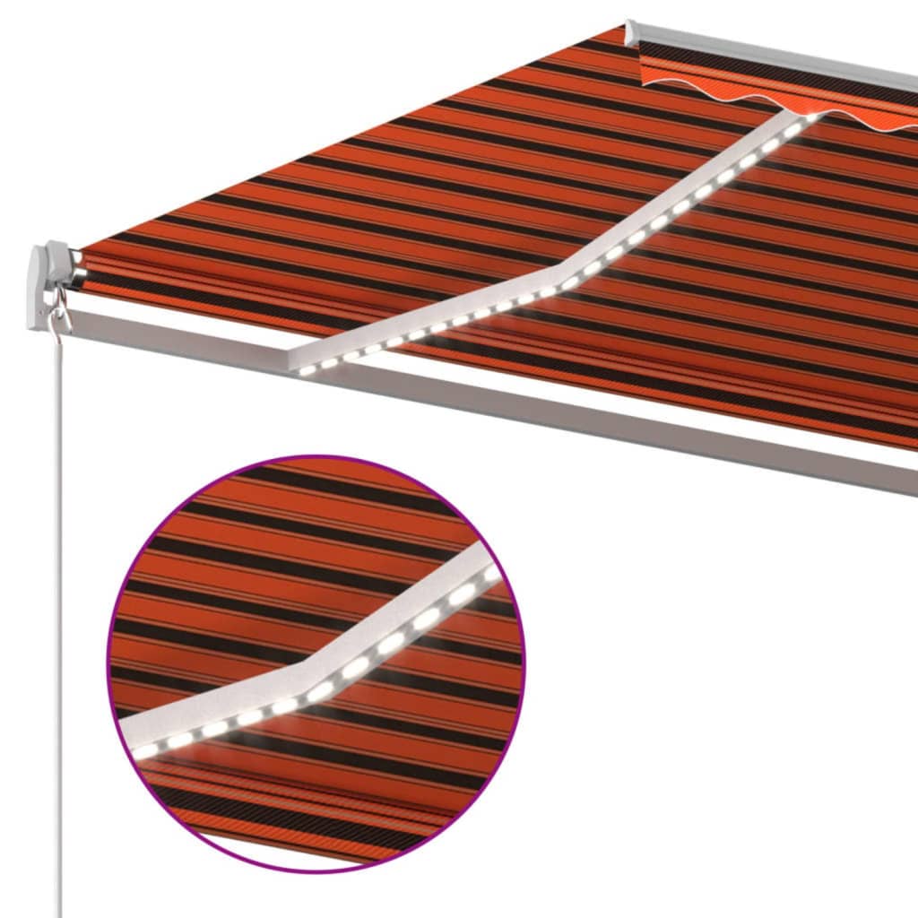 vidaXL Copertină retractabilă manual, LED, portocaliu&maro, 600x300 cm