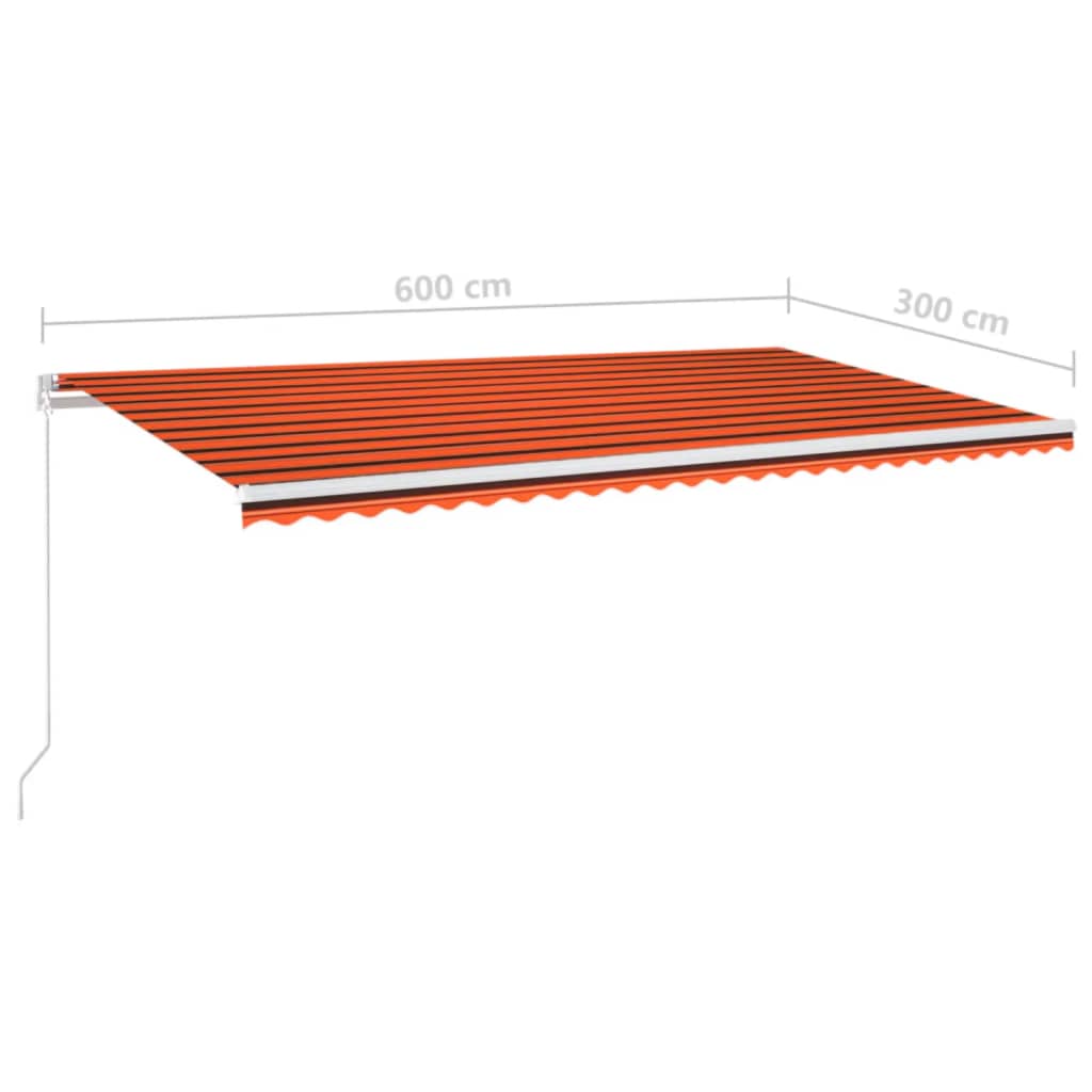 vidaXL Copertină retractabilă manual, LED, portocaliu&maro, 600x300 cm