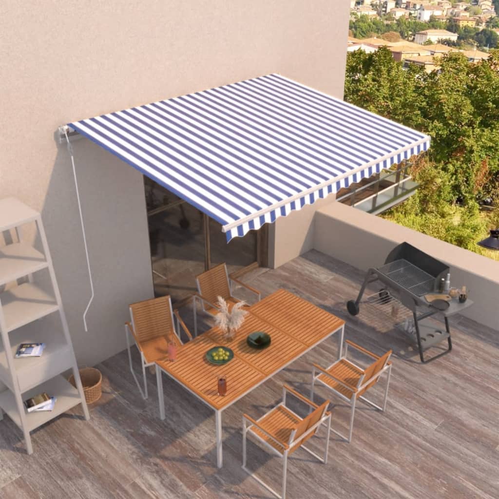 vidaXL Copertină retractabilă automat, albastru și alb, 400x350 cm