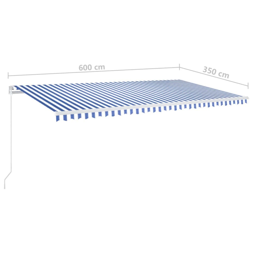 vidaXL Copertină retractabilă manual LED, albastru și alb, 600x350 cm