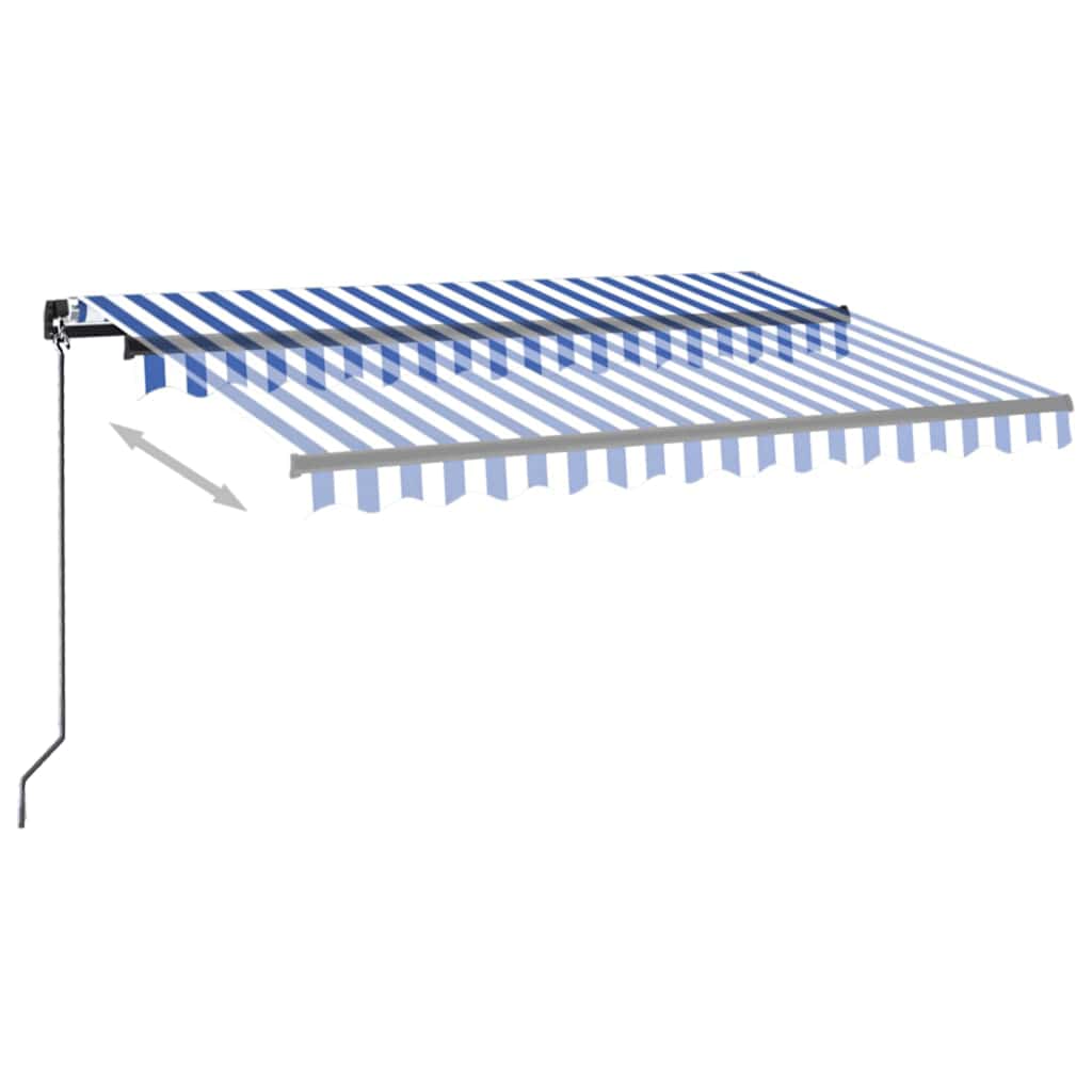 vidaXL Copertină retractabilă manual LED, albastru și alb, 350x250 cm