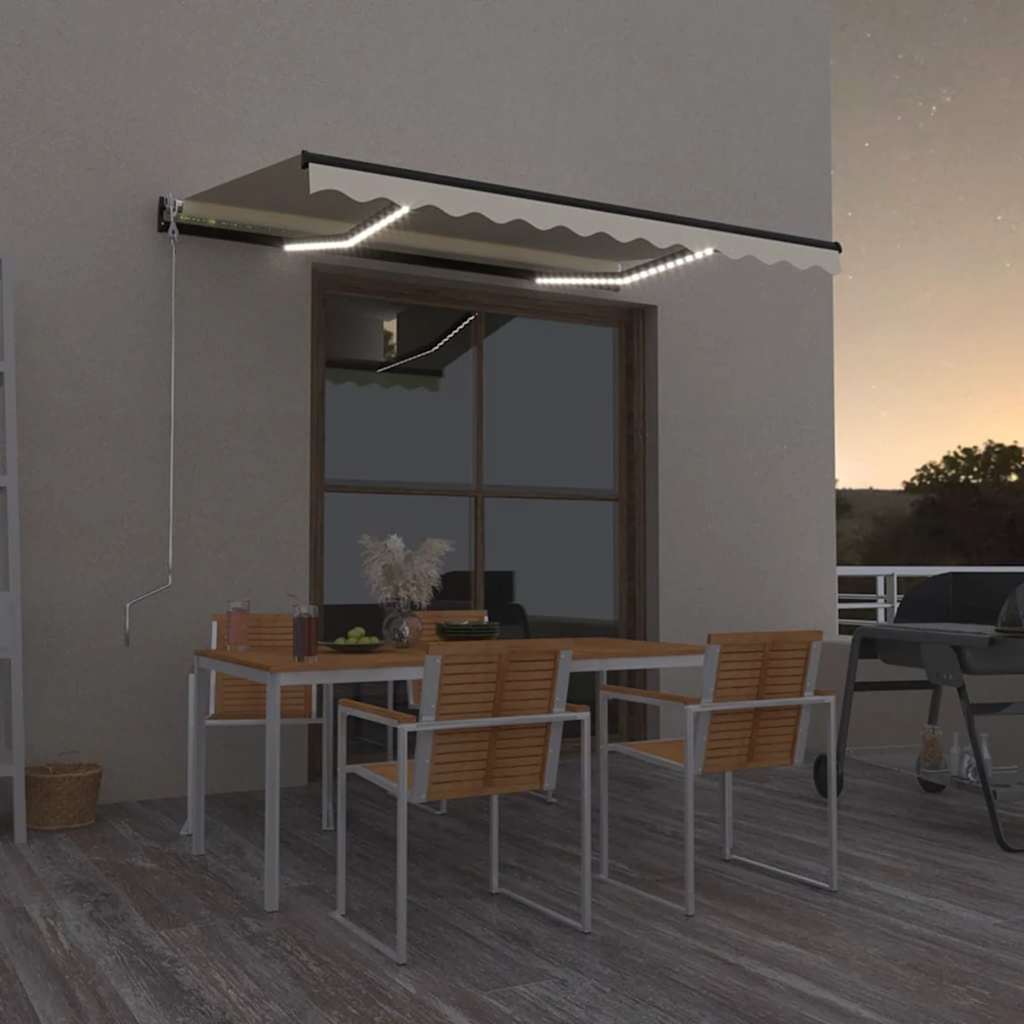 vidaXL Copertină retractabilă manual cu LED, crem, 350x250 cm