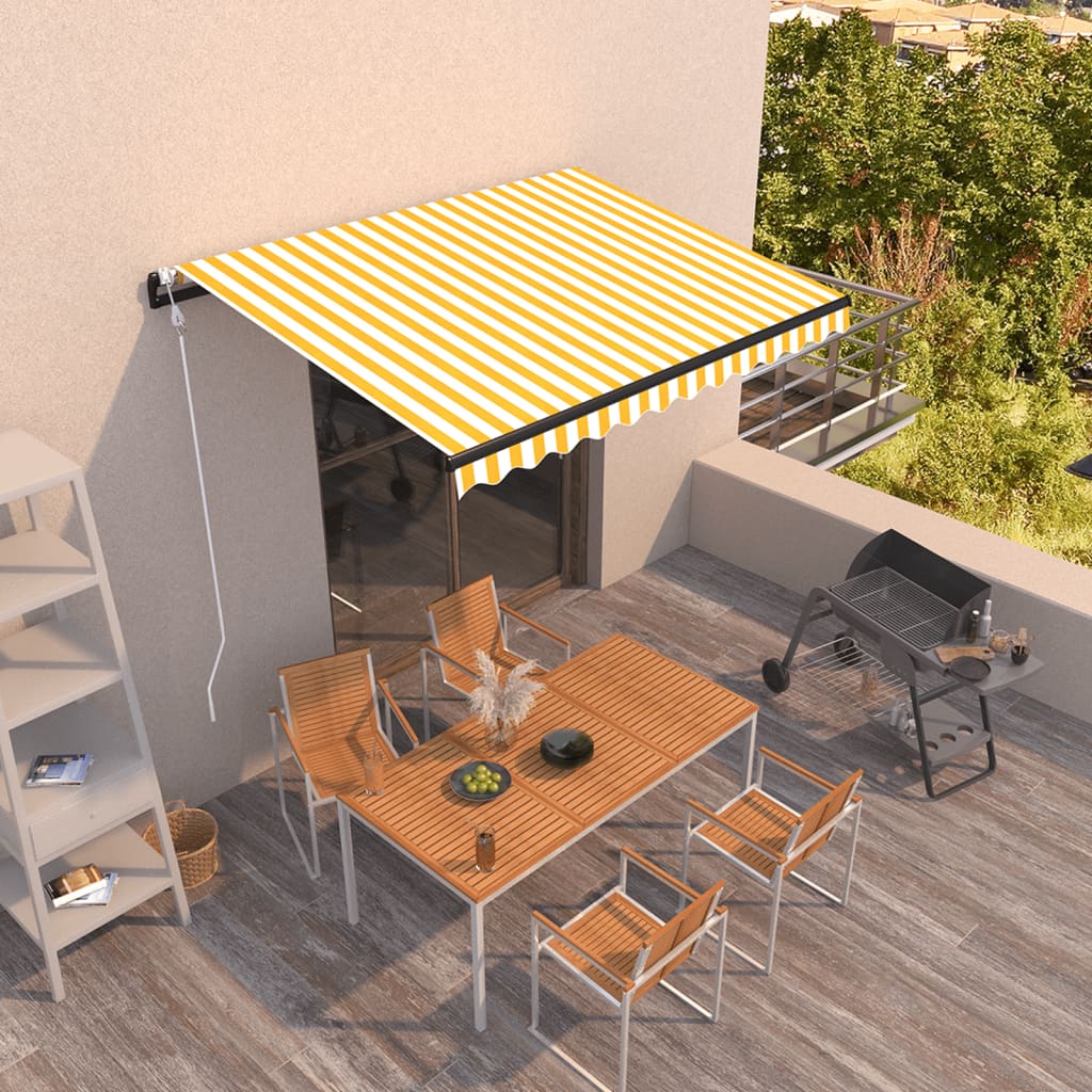 vidaXL Copertină retractabilă automat, galben și alb, 350x250 cm vidaXL Copertină retractabilă automat, galben și alb, 350x250 cm