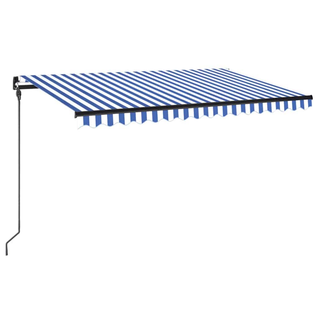 vidaXL Copertină retractabilă manual LED, albastru și alb, 450x300 cm