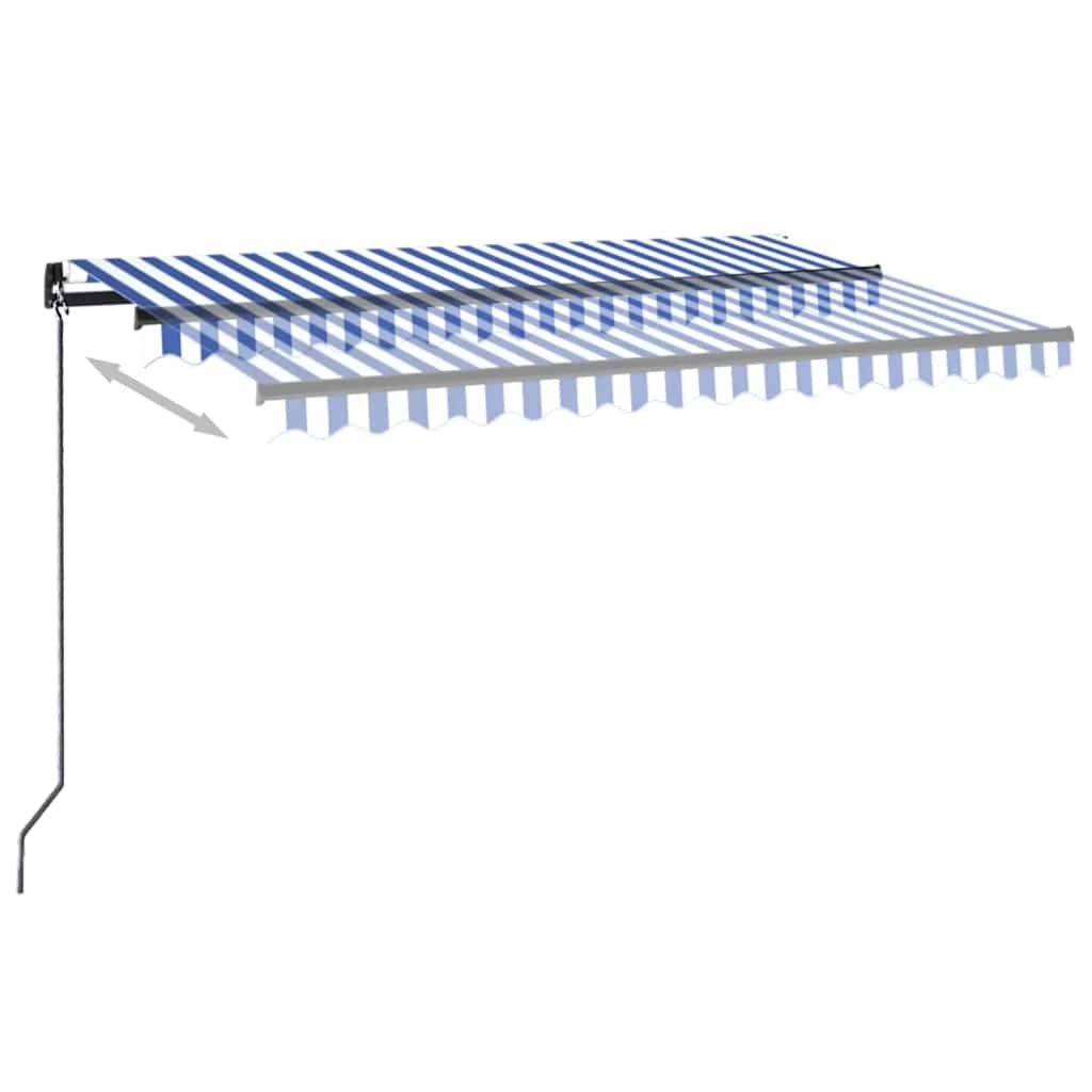 vidaXL Copertină retractabilă manual LED, albastru și alb, 450x300 cm
