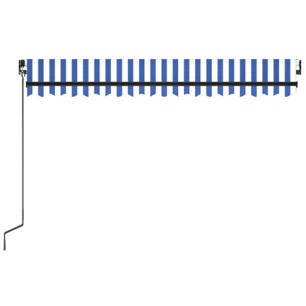 vidaXL Copertină retractabilă manual LED, albastru și alb, 450x300 cm