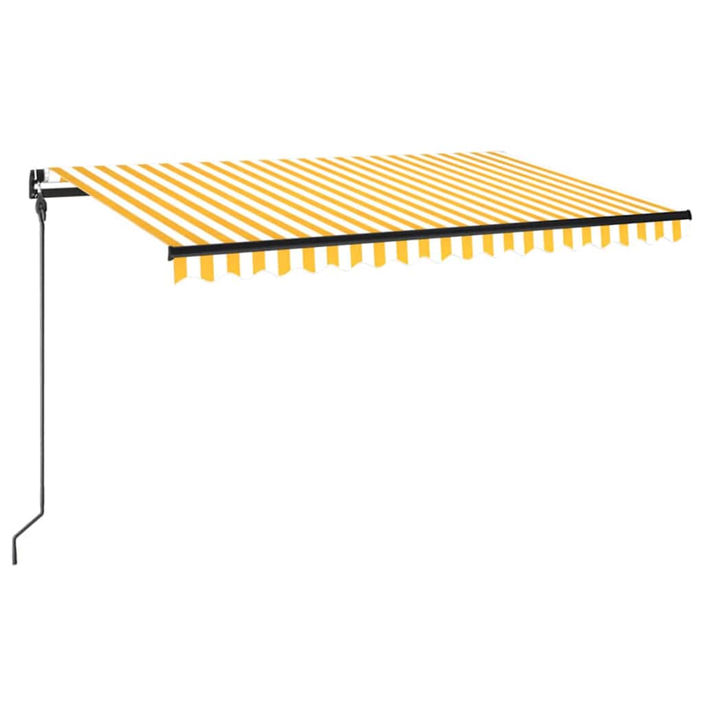 vidaXL Copertină retractabilă manual cu LED, galben și alb, 450x300 cm
