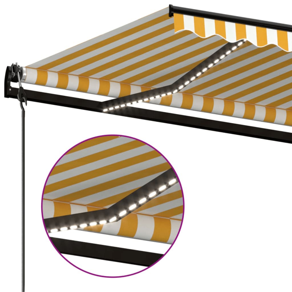 vidaXL Copertină automată cu senzor vânt&LED, galben&alb, 450x300 cm