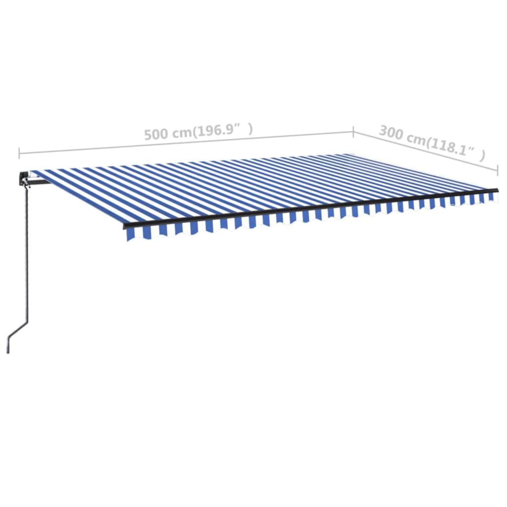 vidaXL Copertină retractabilă manual cu LED, albastru & alb 500x300 cm
