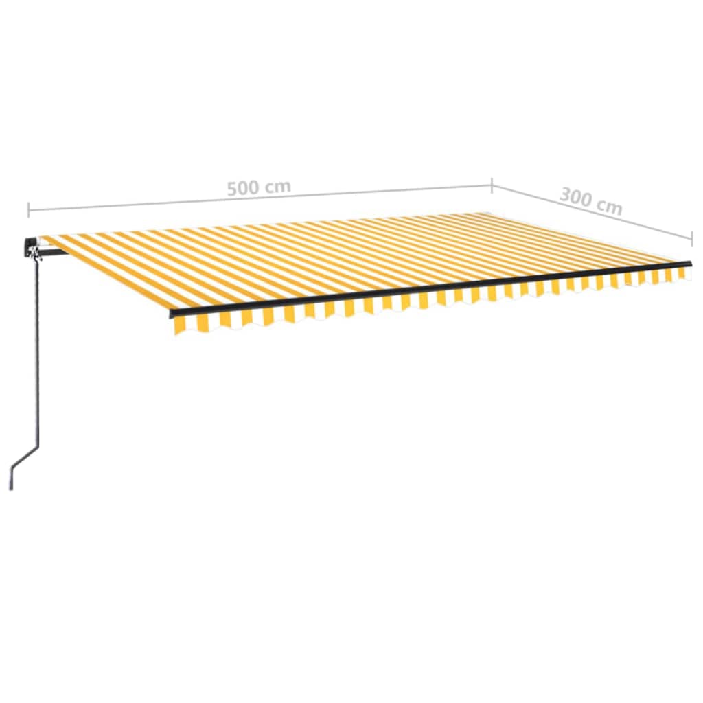 vidaXL Copertină retractabilă manual cu LED, galben și alb, 500x300 cm
