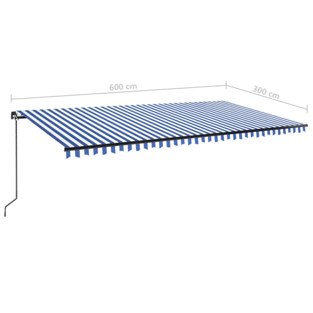 vidaXL Copertină retractabilă manual cu LED albastru și alb 600x300 cm