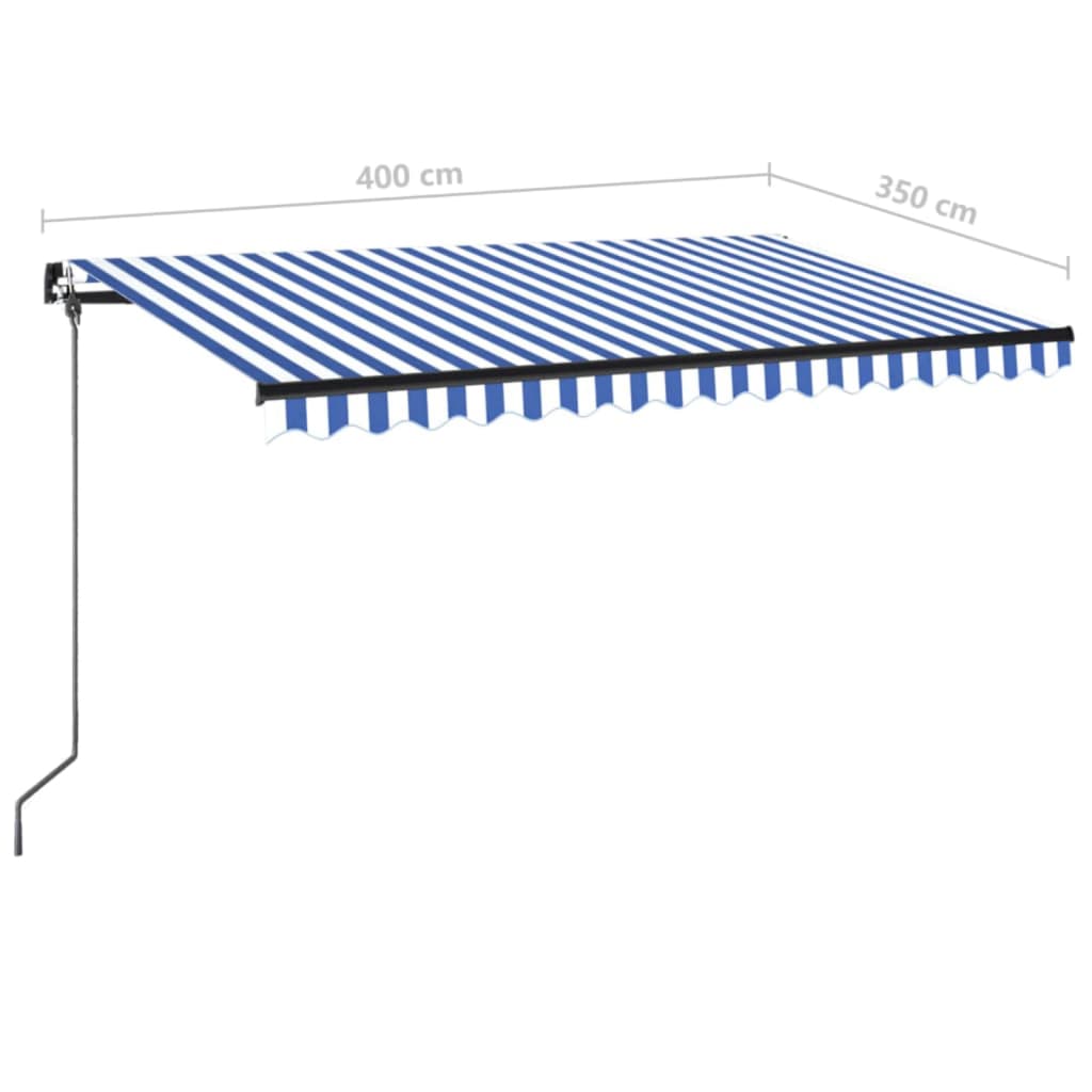 vidaXL Copertină retractabilă manual cu LED, albastru/alb, 400x350 cm