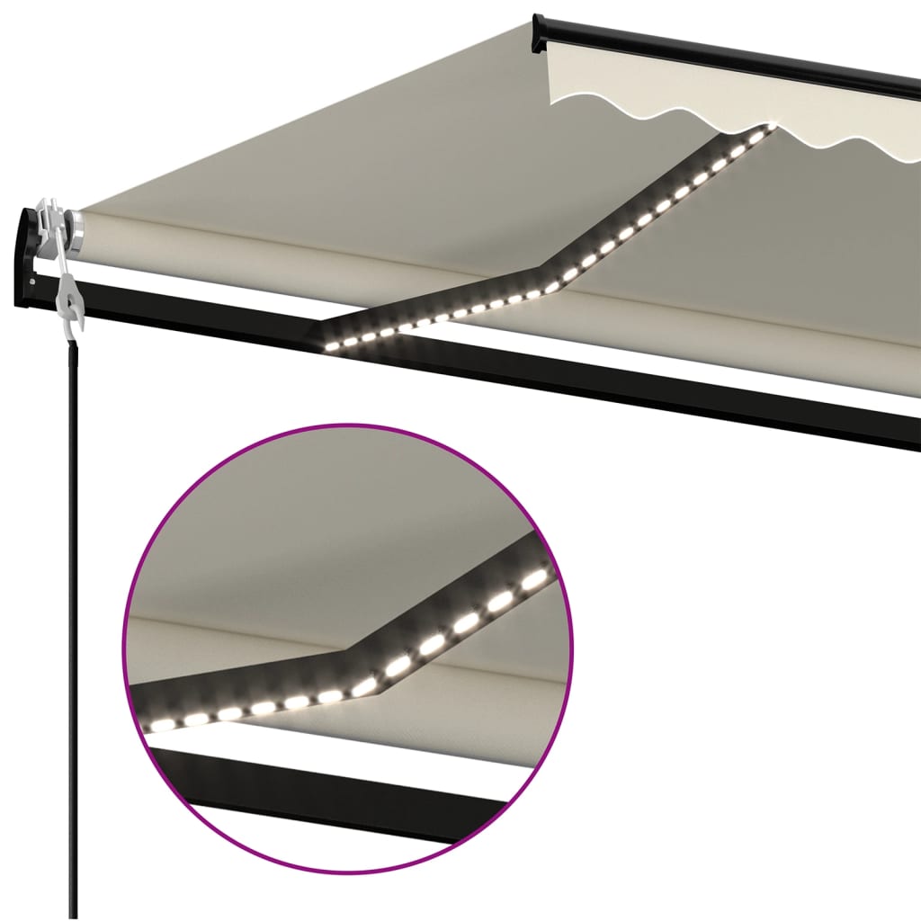 vidaXL Copertină automată cu senzor vânt & LED, crem, 400x350 cm