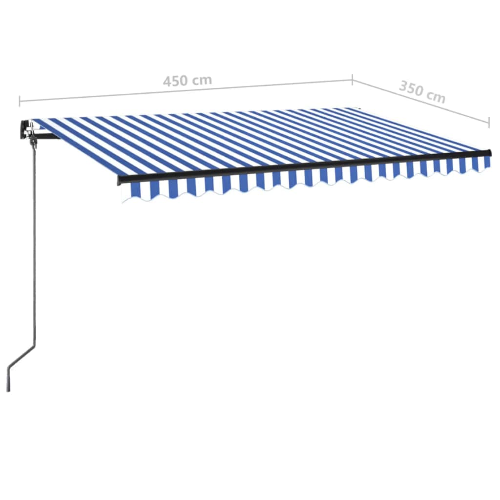 vidaXL Copertină manuală cu LED, albastru și alb, 450x350 cm