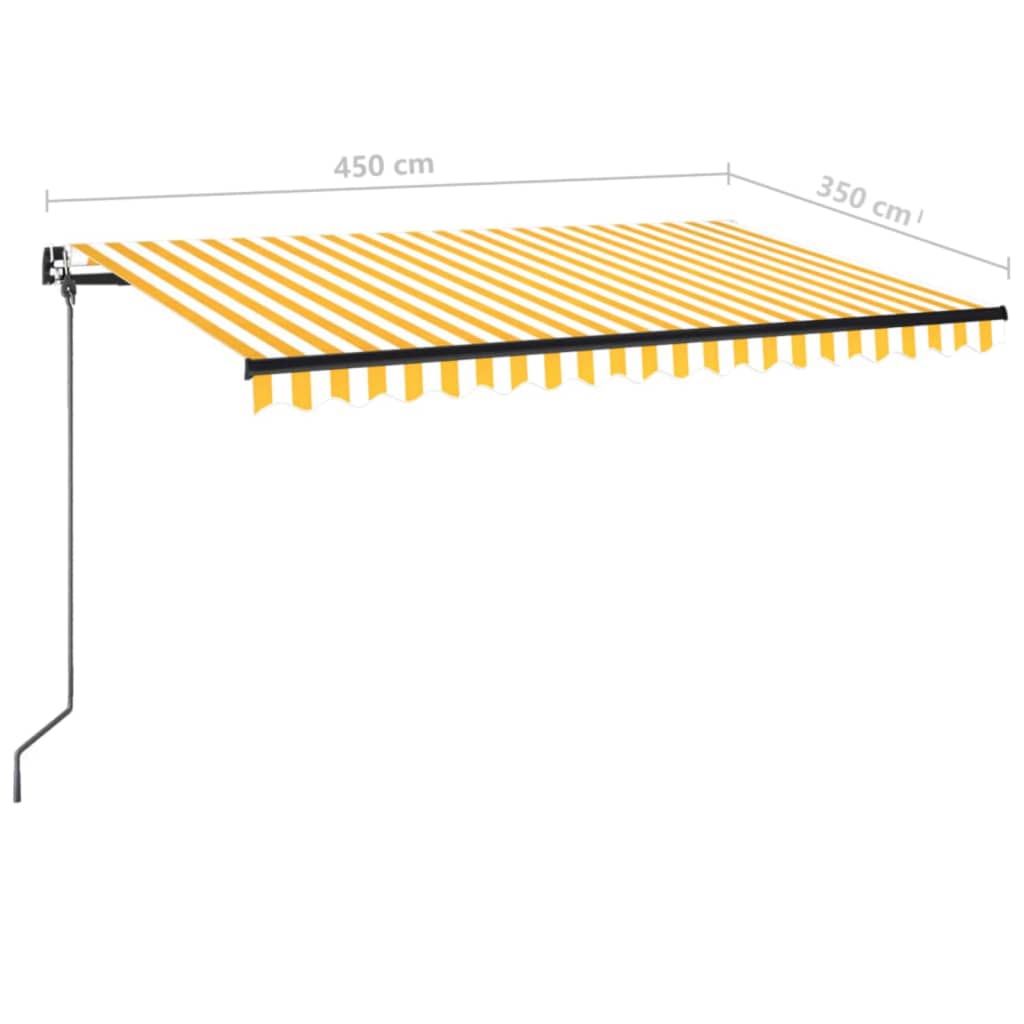 vidaXL Copertină retractabilă manual cu LED, galben și alb, 450x350 cm