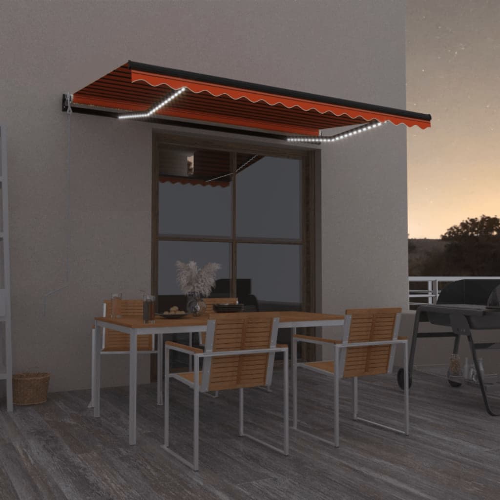 vidaXL Copertină automată, senzor vânt & LED, oranj/maro, 450x350 cm
