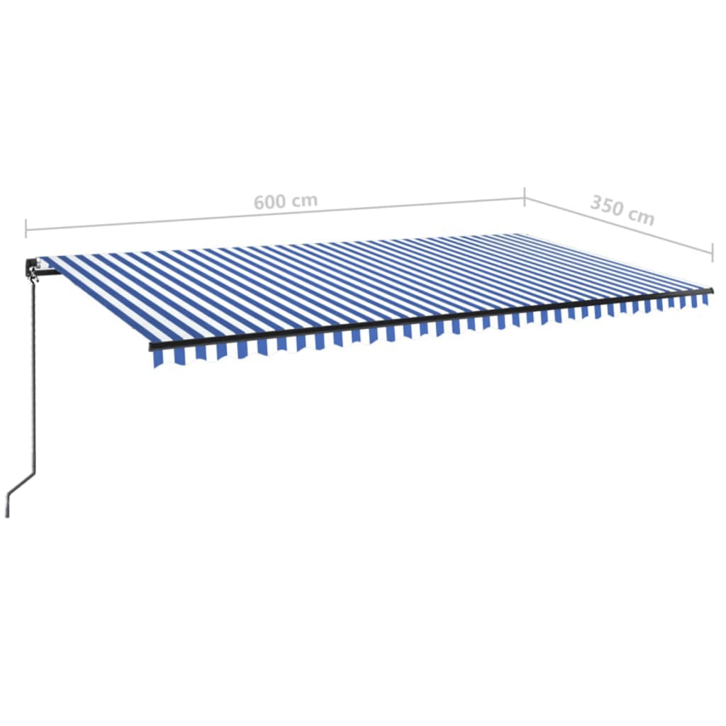 vidaXL Copertină retractabilă manual, albastru și alb, 600x350 cm