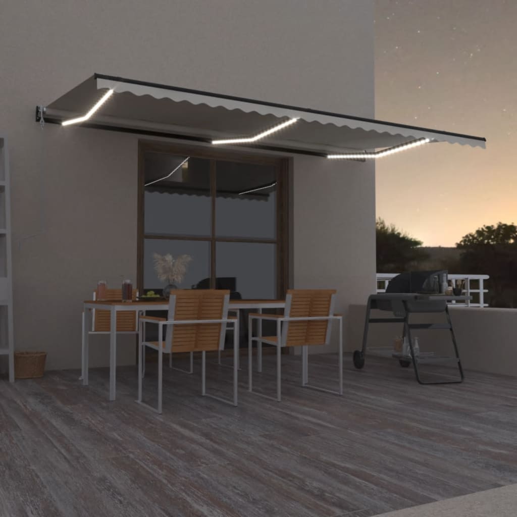 vidaXL Copertină automată cu senzor vânt & LED, crem, 600x350 cm vidaXL Copertină automată cu senzor vânt & LED, crem, 600x350 cm