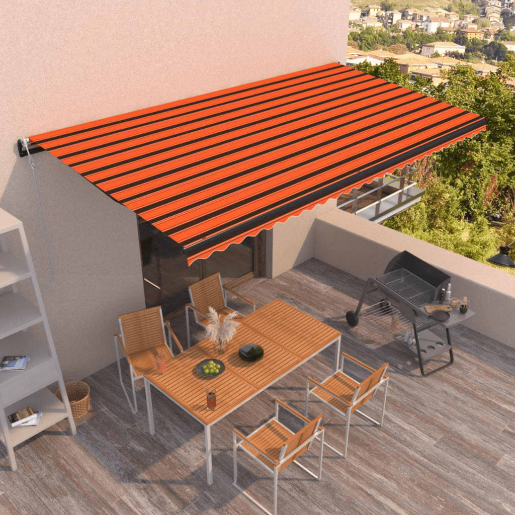 vidaXL Copertină automată cu senzor vânt & LED, oranj/maro, 600x350 cm vidaXL Copertină automată cu senzor vânt & LED, oranj/maro, 600x350 cm