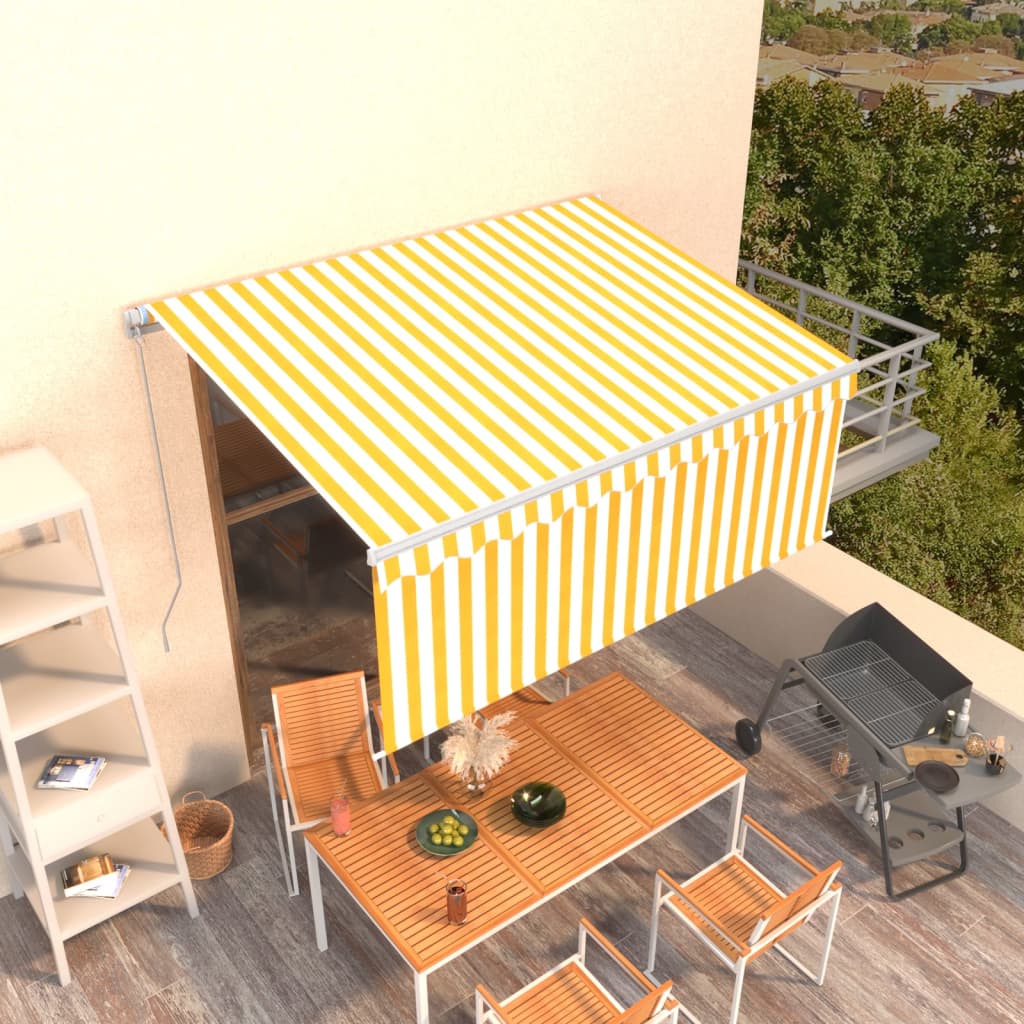 vidaXL Copertină retractabilă manual cu stor, galben & alb, 3x2,5 m vidaXL Copertină retractabilă manual cu stor, galben & alb, 3x2,5 m