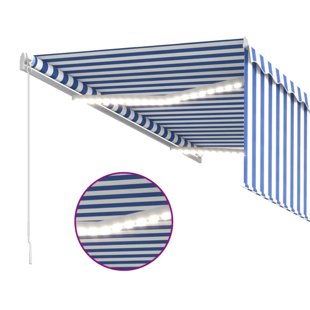 vidaXL Copertină retractabilă manual cu stor&LED albastru&alb, 3x2,5 m vidaXL Copertină retractabilă manual cu stor&LED albastru&alb, 3x2,5 m