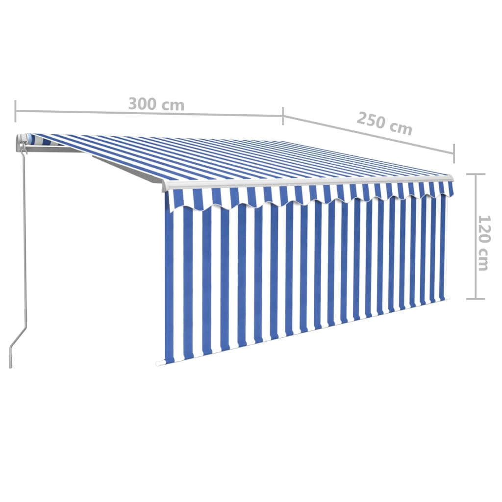 vidaXL Copertină retractabilă manual cu stor&LED albastru&alb, 3x2,5 m vidaXL Copertină retractabilă manual cu stor&LED albastru&alb, 3x2,5 m