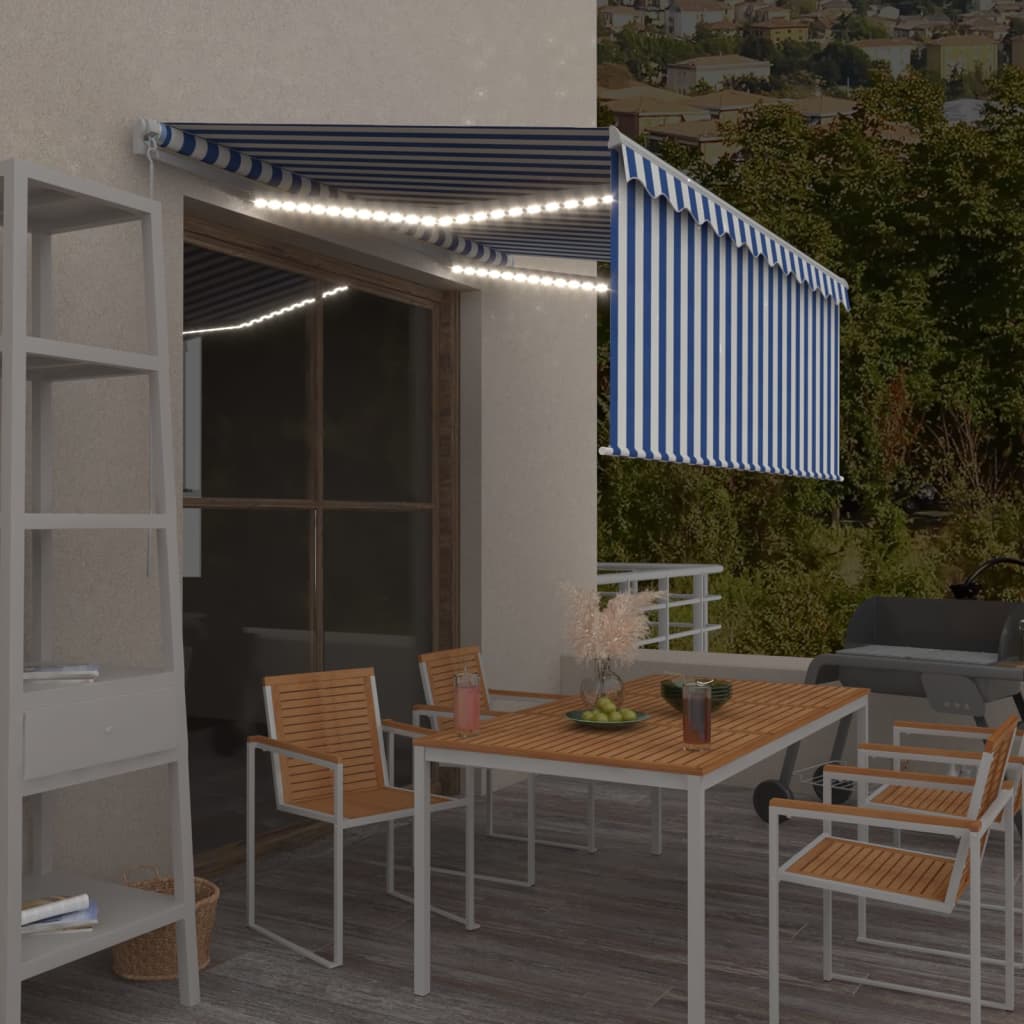 vidaXL Copertină retractabilă manual cu stor&LED albastru&alb, 3x2,5 m vidaXL Copertină retractabilă manual cu stor&LED albastru&alb, 3x2,5 m
